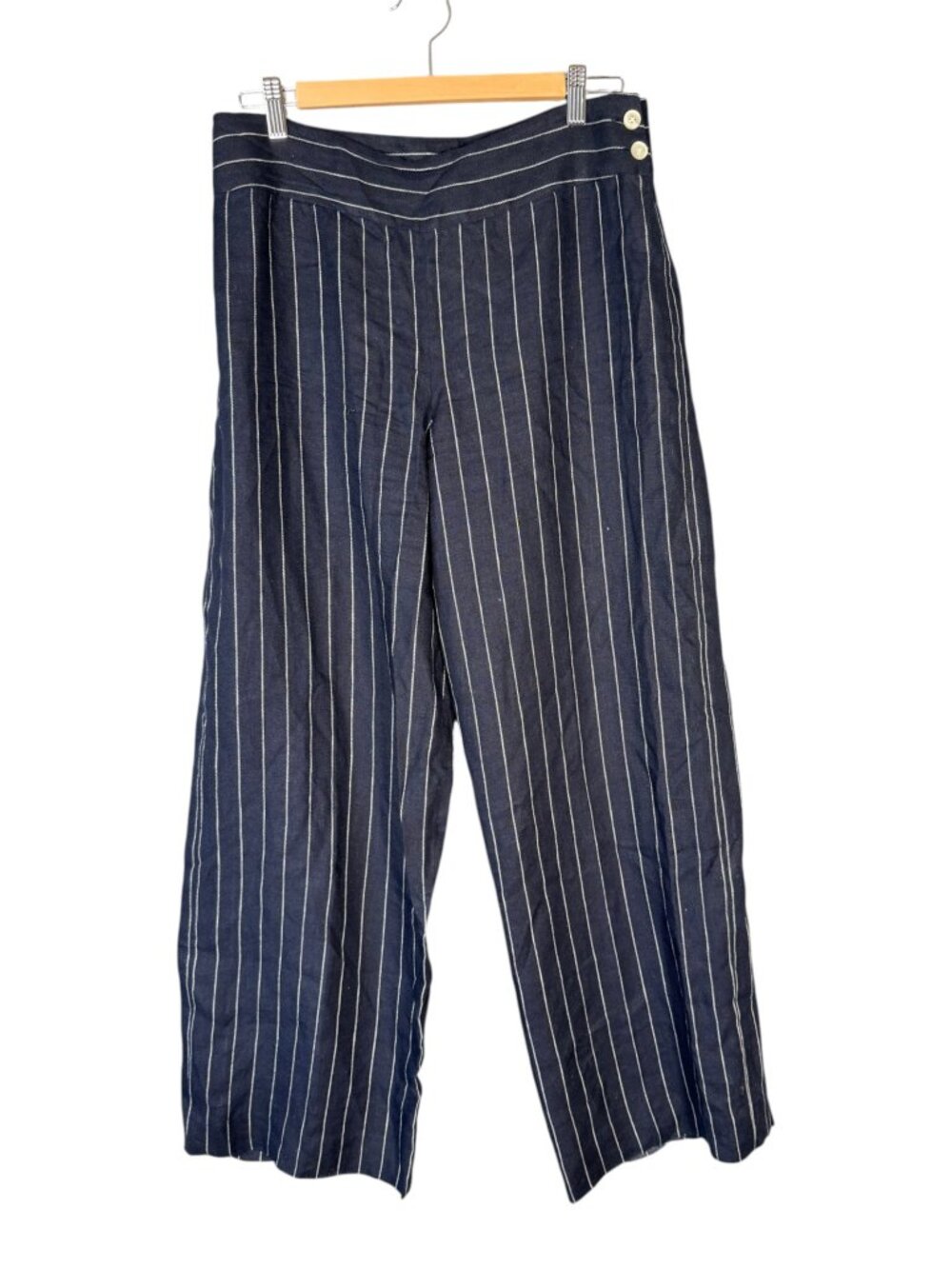 Lauren Ralph Lauren 100% Linen Wide Leg Pant Navy Blue Pinstripe 8